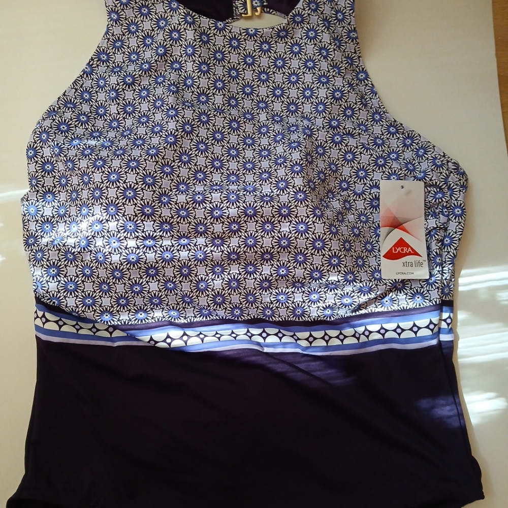 Lands' End Blue and White One Piece Swimsuit